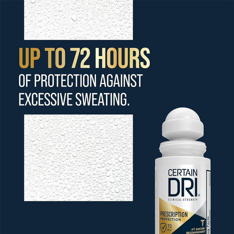Certain Dri Prescription Strength Clinical Antiperspirant Roll-On for Hyperhidrosis, 72-Hour Sweat Protection, Fragrance-Free, Doctor-Recommended for Men & Women, 1.2 fl oz, (3-Pack) - Image 2